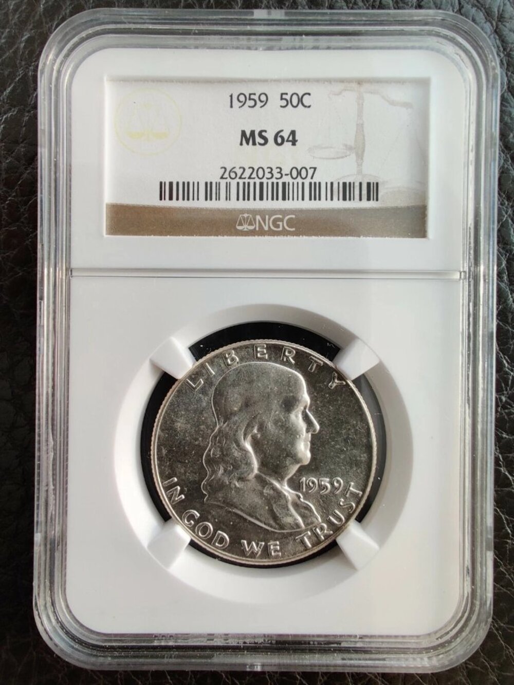 1959 Franklin Half Dollar Silver Coin / NGC / MS64